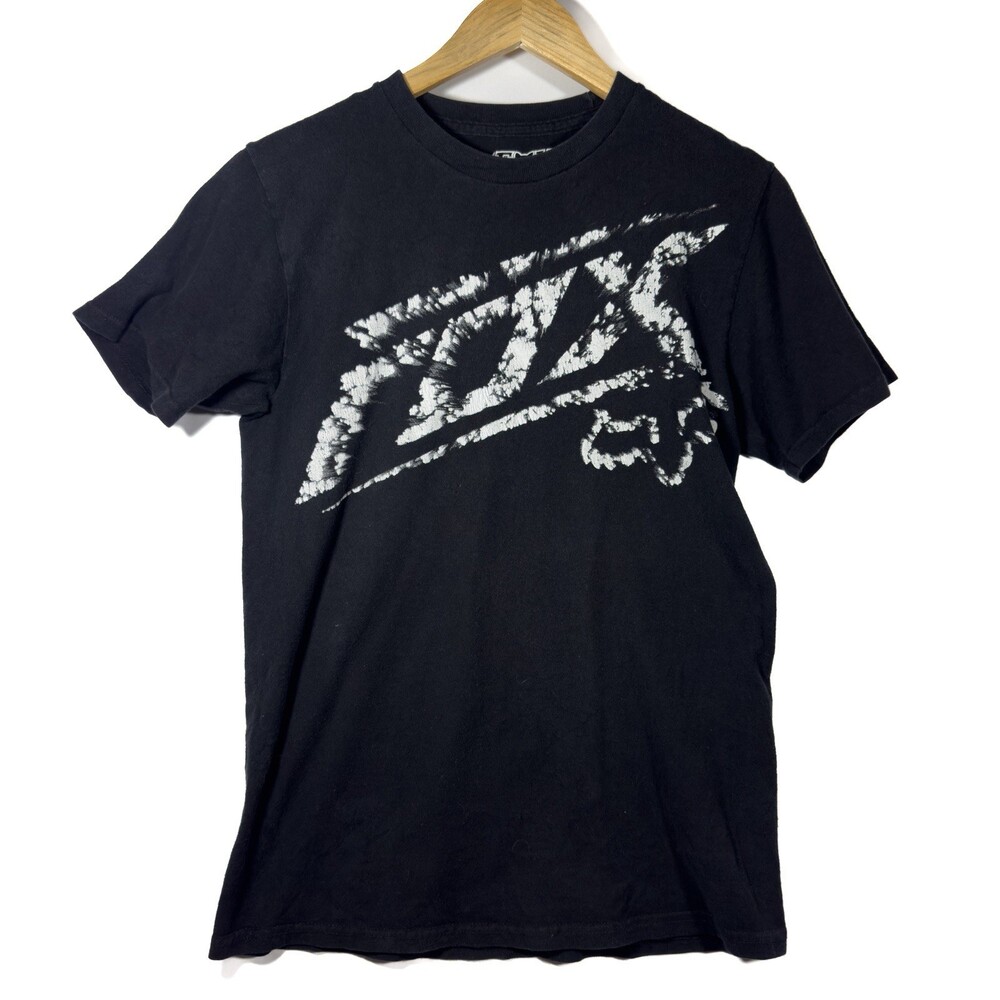 Fox Racing Graphic T-Shirt Black Distressed Logo Tee  Size: S